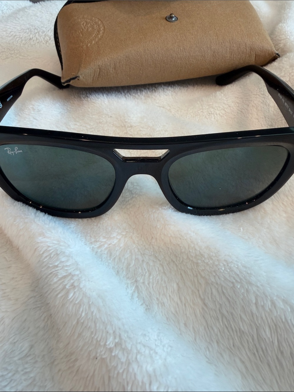 Ray-Ban Black Frame Sunglasses with Green Lenses
